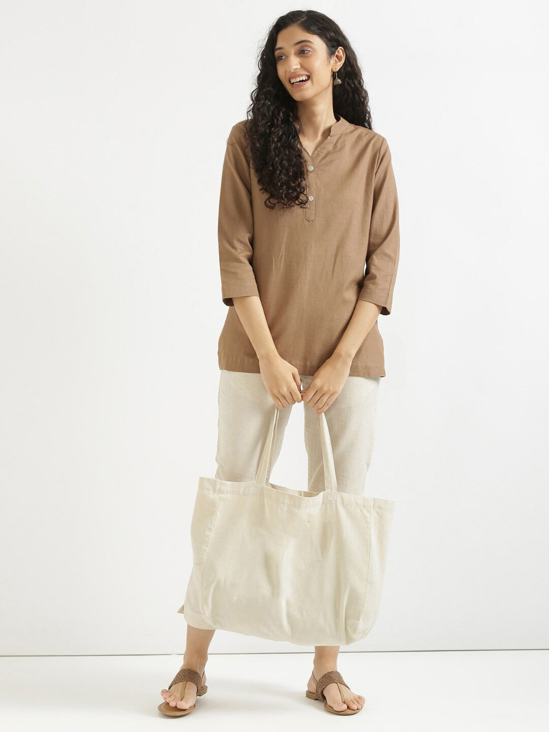 Beige Cotton Kurta Cut