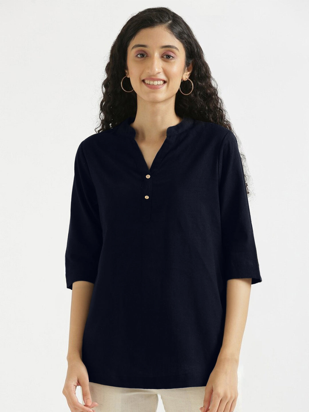 Navy Blue Cotton Kurta Cut