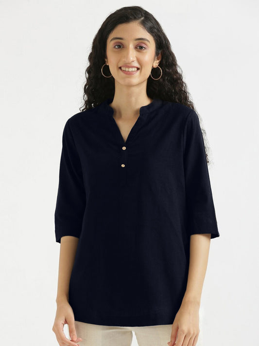 Navy Blue Cotton Kurta Cut