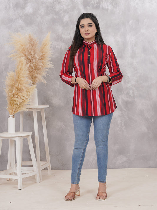 Red & Black Striped Cotton Tunic