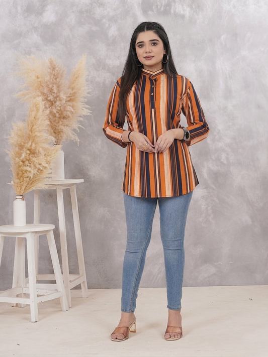 Orange & Black Striped Cotton Tunic