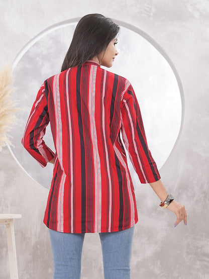 Red & Black Striped Cotton Tunic