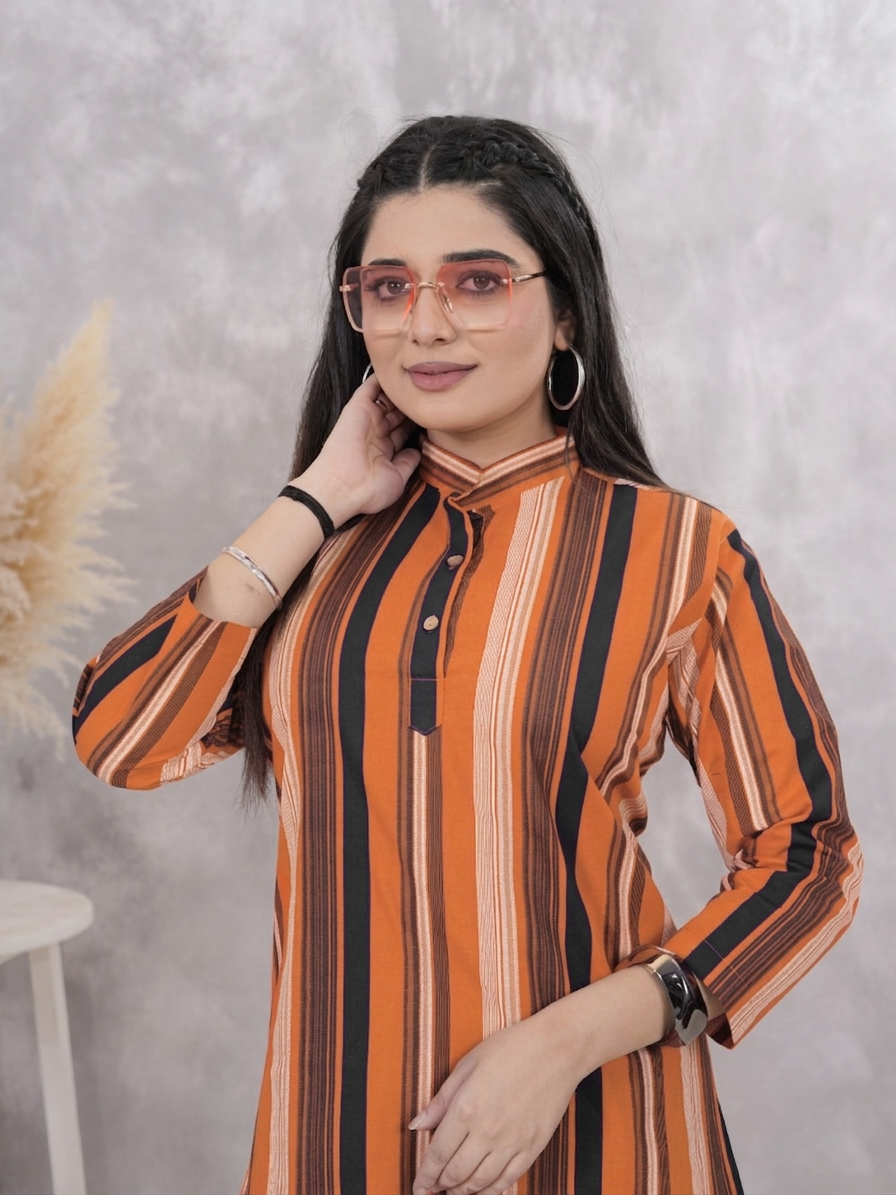 Orange & Black Striped Cotton Tunic