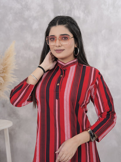 Red & Black Striped Cotton Tunic