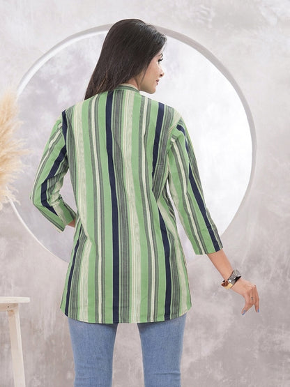 Green & Dark Striped Cotton Tunic