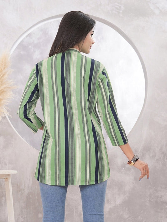 Green & Dark Striped Cotton Tunic