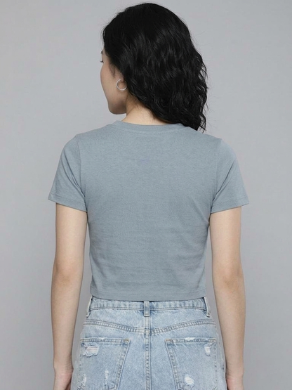 Steel Blue Cotton Crop Top