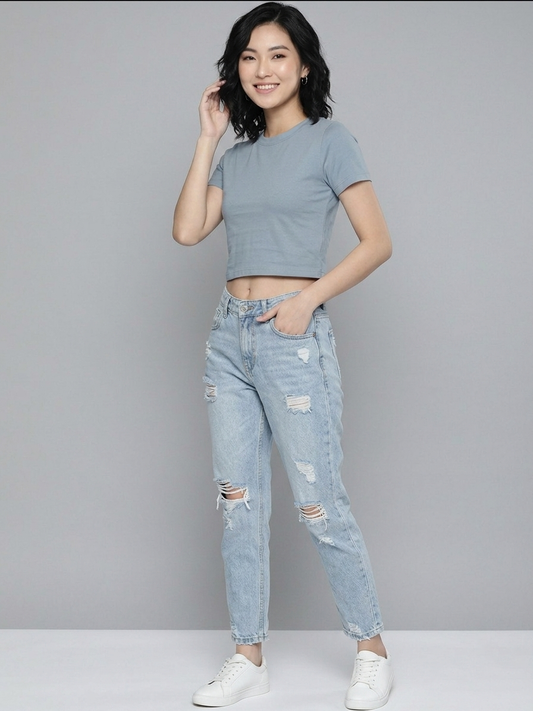 Steel Blue Cotton Crop Top