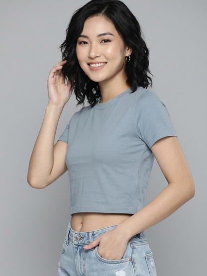 Steel Blue Cotton Crop Top