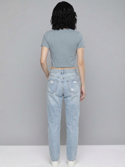 Steel Blue Cotton Crop Top