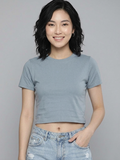 Steel Blue Cotton Crop Top
