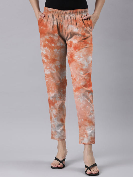 Orange & White Tie-Dye Rayon Pyjama (Women's)