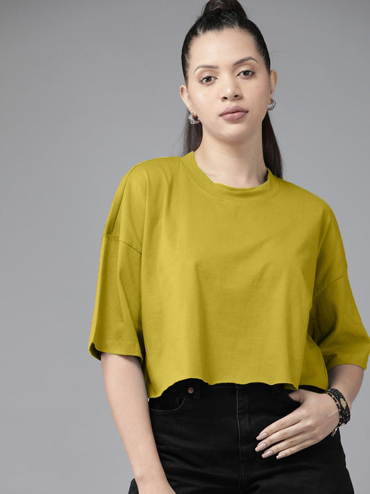 Mustard Yellow Oversized Cotton Crop Top