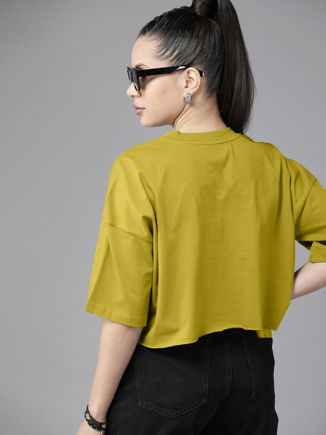 Mustard Yellow Oversized Cotton Crop Top
