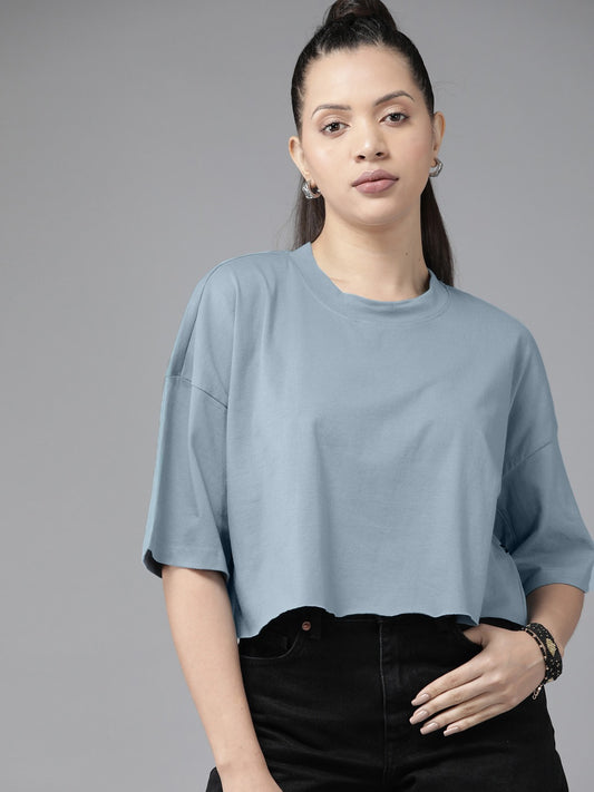Sky Blue Oversized Cotton Crop Crop Top