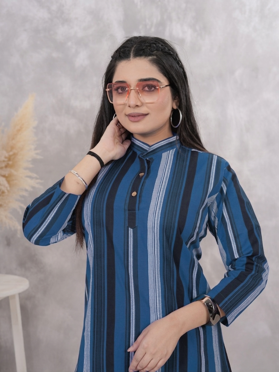 Blue & Black Striped Cotton Tunic
