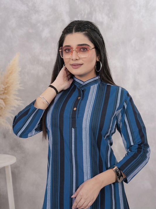 Blue & Black Striped Cotton Tunic