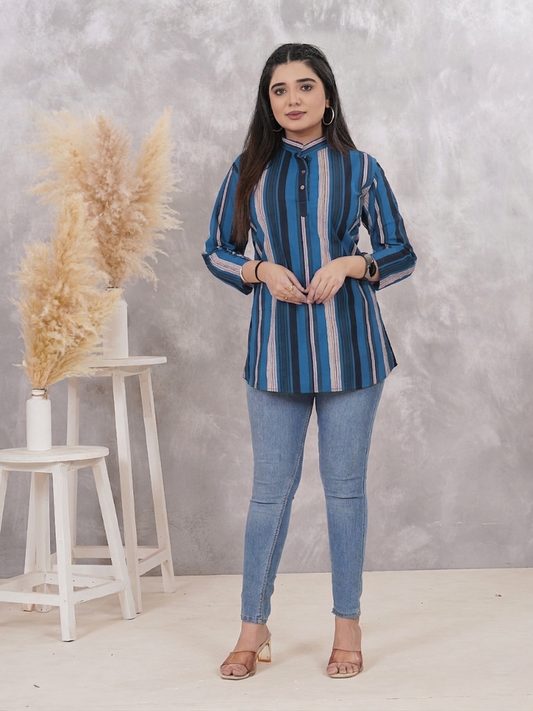 Blue & Black Striped Cotton Tunic