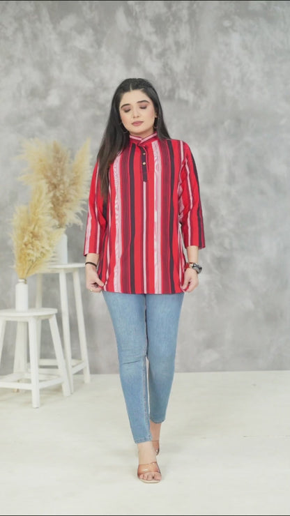 Red & Black Striped Cotton Tunic