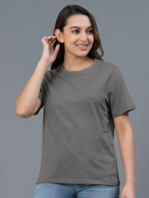 Women Dark Charcoal Mystique Solid T-Shirts