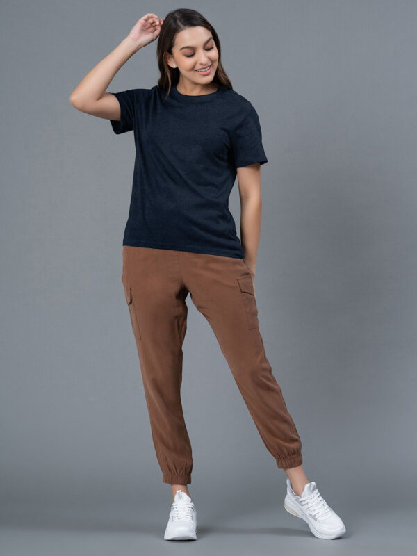 Women Blue Melange Tranquil Solid T-Shirts - Image 3