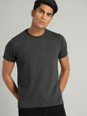 Men's Classic Melange Black Plain T-Shirt - Timeless Style for Every Wardrobe