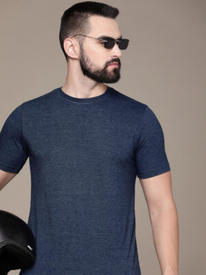 Men's Classic Melange Blue Plain T-Shirt - Timeless Style for Every Wardrobe