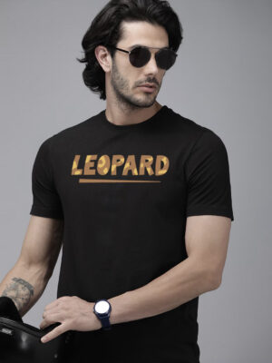 Leopard Typography with Printed Regular Fit Men's T-shirt